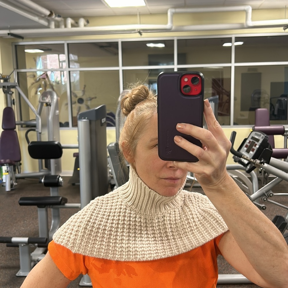 RARE (nude) wool blend shoulder topper turtleneck bone colored waffleknit design